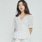 Puff-sleeve Tie-waist Blouse Ivory - One Size
