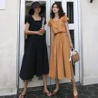 Set: Short-sleeve Cropped Top + Midi A-line Skirt