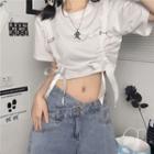 Short-sleeve Ribbon Lace-up Cropped Top