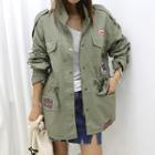 Letter-patch Military Jacket Khaki - One Size