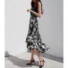 Wrap-front Floral Print Skirt Green - One Size