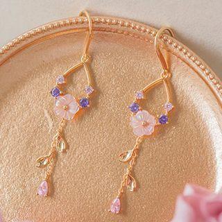 Flower Shell Rhinestone Sterling Silver Dangle Earring 1 Pair - Gold - One Size