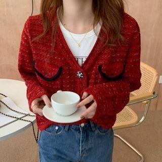 Pocketed Cardigan Red - One Size