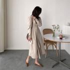 Puff-sleeve Hidden-button Trench Dress With Belt