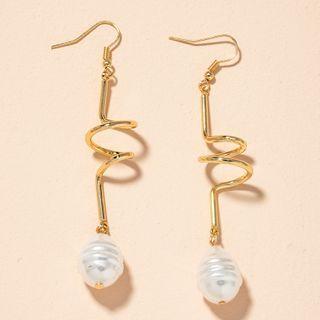 Freshwater Pearl Swirl Alloy Dangle Earring 1 Pair - Pearl - Gold & White - One Size