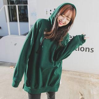 Hooded Slit-hem Long Sweatshirt