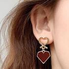 Heart Drop Earring 1 Pair - Heart Earrings - Wine Red - One Size