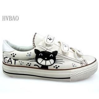Laughing Cat Print Velcro Canvas Sneakers