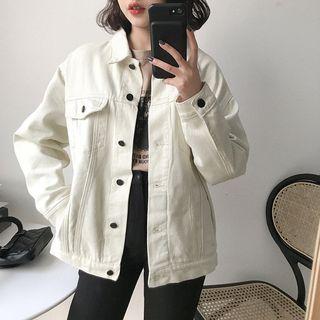 Front Pocket Plain Denim Button Jacket