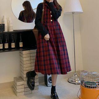 Plaid Mid Overall Dress Plaid - Red - One Size