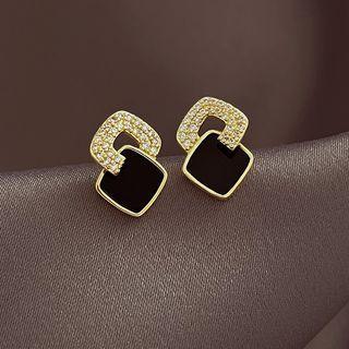 Square Rhinestone Alloy Dangle Earring 1 Pair - Gold & Black - One Size