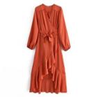 Tie-waist Ruffle Trim Maxi A-line Dress