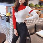 Mock Neck Two-tone Knit Top