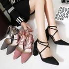 Chunky Heel Cross Strap Pointed Sandals