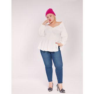 Sweetheart-neck Shirred Peplum Top