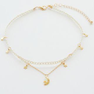 Alloy Moon & Star Layered Choker Gold - One Size