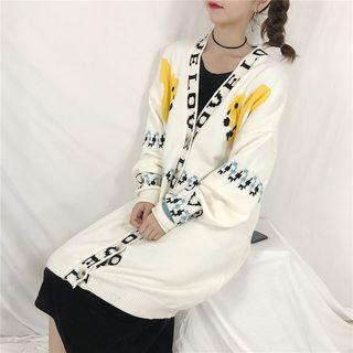 Squirrel Jacquard Lettering Long Cardigan White - One Size