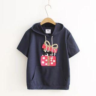 Drawstring Applique Hooded Top