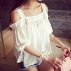 Cold-shoulder Short-sleeve Chiffon Top White - One Size