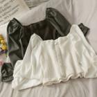 Boatneck Knit-panel Crop T-shirt