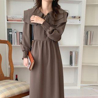 Long-sleeve Layered Collar Midi A-line Dress