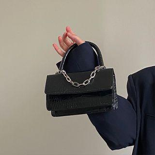 Croc Grain Faux Leather Crossbody Bag Black - One Size