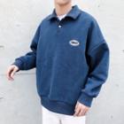 Patch Polo-collar Fleece-lining Sweatshirt