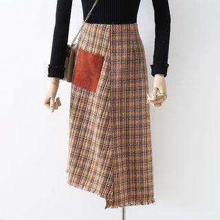 Asymmetric Midi Tweed Skirt