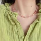 Faux Gemstone Necklace 1pc - Pink & Transparent - One Size