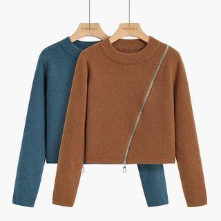 Plain Zip Cropped Sweater