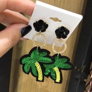 Sequined Palm Tree Rhinestone Hoop Dangle Earring As Shown In Figure - One Size