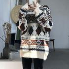 Color-block Mock-neck Long-sleeve Knit Sweater
