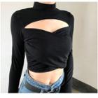 Semi High-neck Cut Out Cropped Top