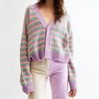 Long Sleeve V-neck Pointelle-knit Crop Cardigan