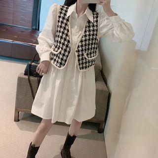 Mini A-line Shirtdress / Houndstooth Vest