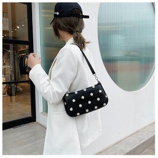 Flower Embroidered Faux Leather Shoulder Bag