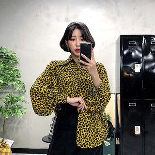Balloon-sleeve Loose-fit Leopard Blouse