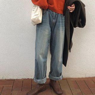 Plain Straight Fit Jeans Retro Blue - One Size