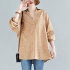 V-neck Printed Blouse Light Camel - One Size