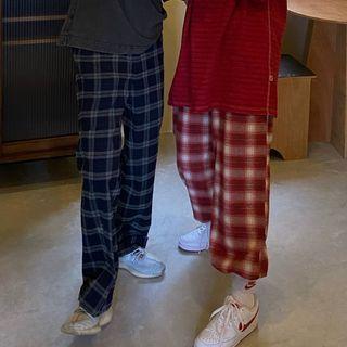 Plaid Wide-leg Pants Plaid - Red - One Size
