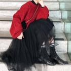Set: Knit Loose-fit Sweater + Mesh Midi Skirt