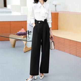 Set: Tie-neck Shirt + Wide Leg Pants