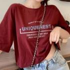 Elbow-sleeve Lettering Print Cropped T-shirt