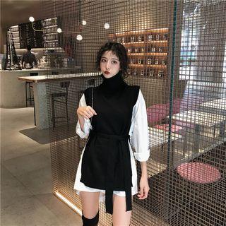 Tie Waist Knit Vest / Plain Shirt Dress