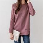 Letter-tag Fleece-lined Long T-shirt