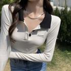 Cutout-back Cropped Polo Shirt White - One Size