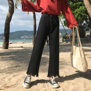 Wide-leg Frayed Hem Jeans