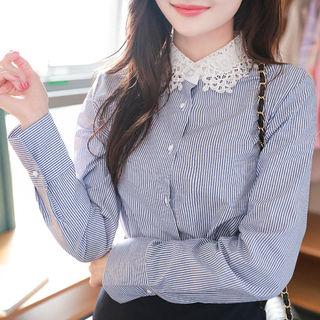 Lace-collar Stripe Shirt