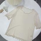 Short-sleeve Mesh Top Almond - One Size
