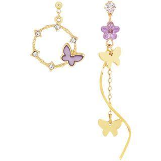 Flower Butterfly Asymmetrical Alloy Dangle Earring